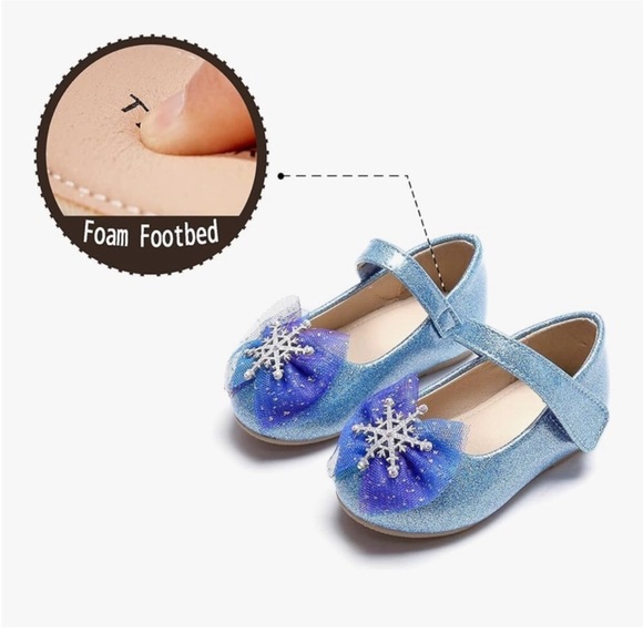 ❄️ Sparkly Mary Jane Blue Shoes with Snowflake Bow - 8T - Picture 5 of 11